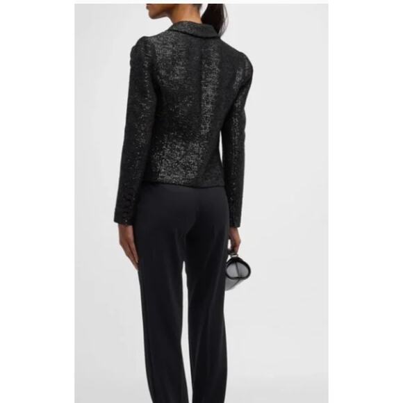 L'Agence Scarlet Black Sequin Cropped Blazer with Rose Pin Size 6 - Picture 6 of 8